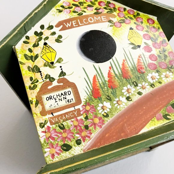 VINTAGE Cozy Cottagecore Tissue Box Hand Painted Orchard Path Field Of Flowers - Picture 3 of 11